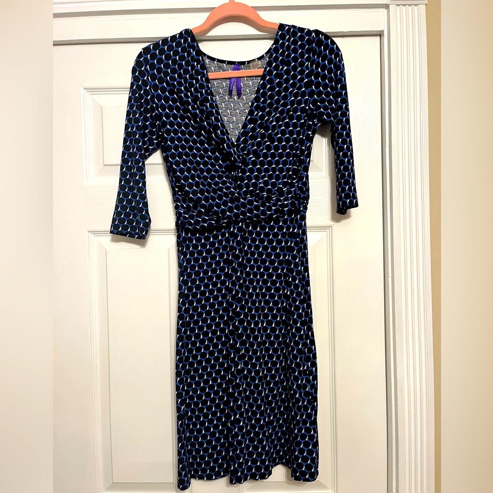 Seraphine Navy and Black Dot Front Knot Maternity dress Size 6